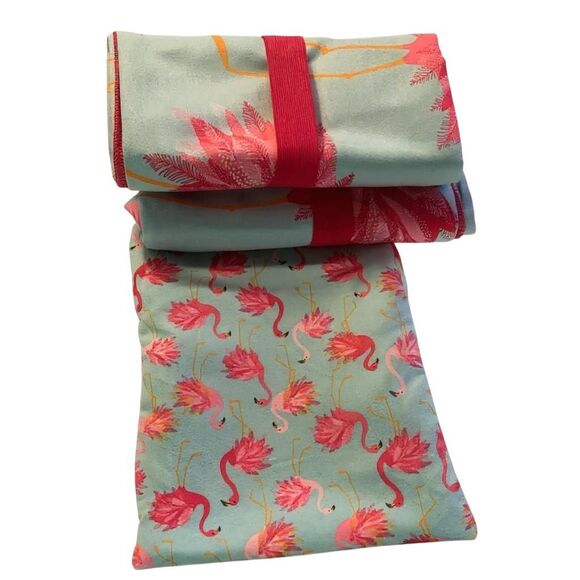 Cynthia Rowley Flamingo Print Beach Towel Set 2+ Bag Aqua Pink Summer Aesthetic - Picture 3 of 4